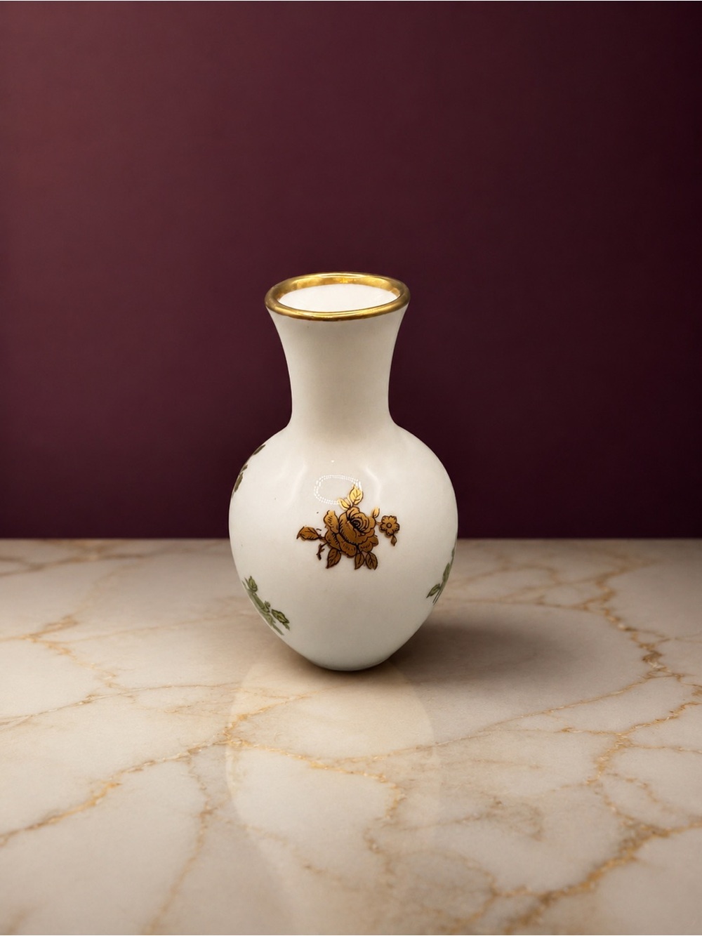Lindner Kueps Bavaria Porcelain Bud Vase – Gold Floral Trim – Vintage Germany